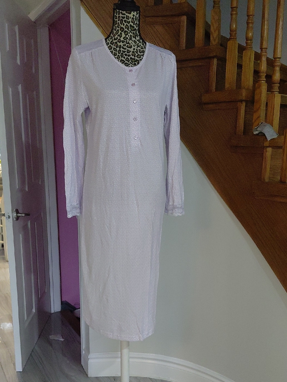 50% Cotton 50%modalLight Lavender Long Sleeve Women's Nightdress